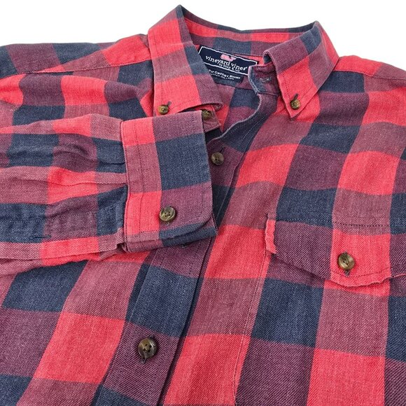 Vineyard Vines Slim Fit Crosby Shirt Large Long Sleeve Button Down Red Blue Plai - Picture 1 of 5